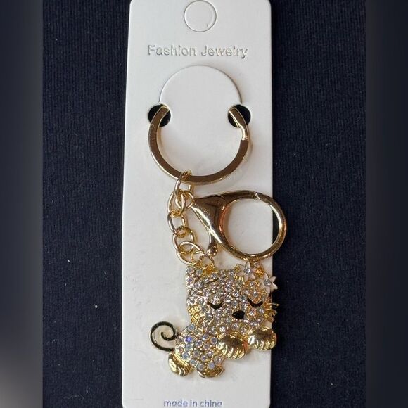 Mint BAG CHARM Sparkly Sleeping Kitty Cat  Keychain/Purse Charm Champagne - Picture 15 of 15